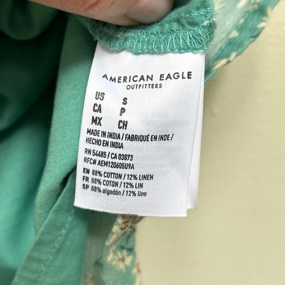 AE American Eagle Linen Blend Floral Tie Back Mini Dress in Mint, Size Small - Picture 12 of 13